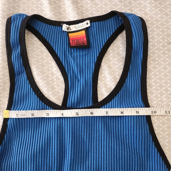 Large Zara Purple Magazine Blue Racerback Crop Top Sports Bra - Picture 8 of 10